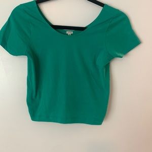 Green crop top tee shirt.